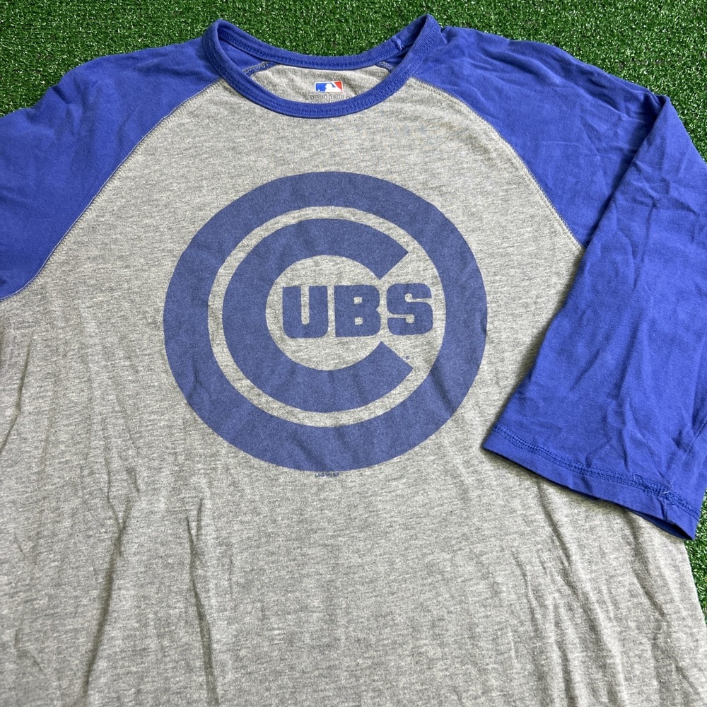 Chicago Cubs MLB‎ Genuine Merchandise Womans 3/4 Sleeve T-Shirt Gray Blue Small
